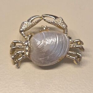 Vintage GERRY'S Signed Gold Tone Crab Brooch Rhinestone Nautical Beach Sea Life